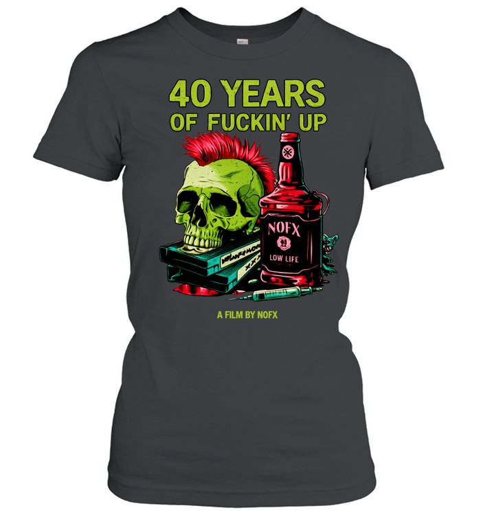 NOFX 40 Years of Fuckin’ Up A Film By NOFX Bottle Skull Women T-Shirt