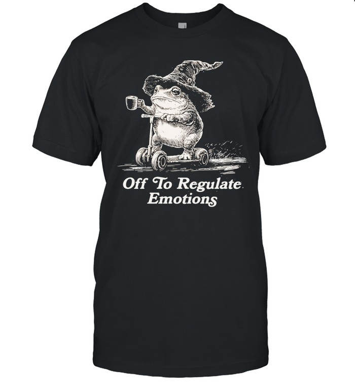Wizard frog riding scooter off to regulate emotions Unisex T-Shirt