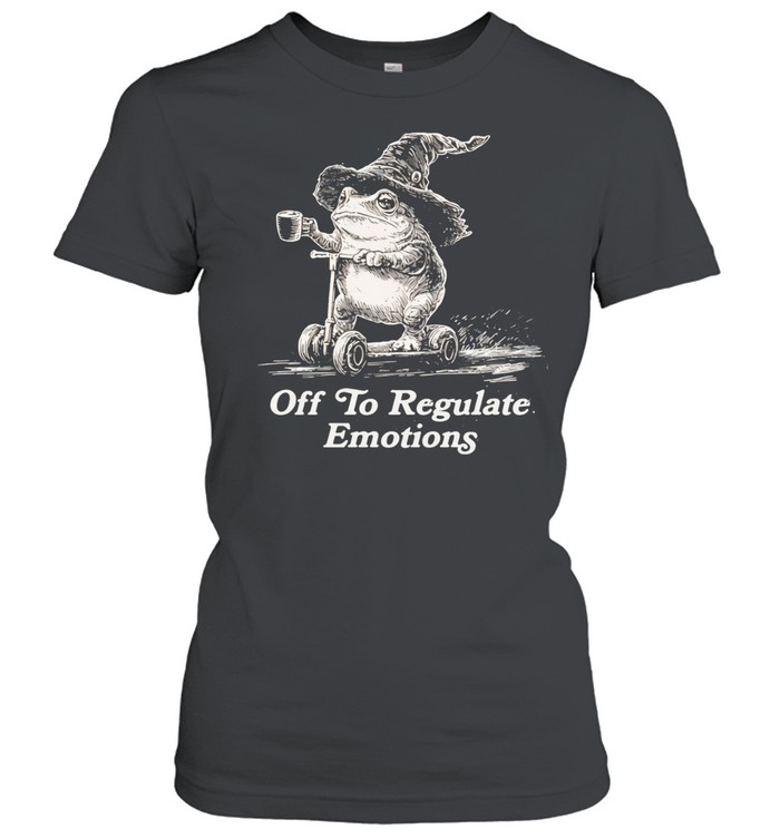 Wizard frog riding scooter off to regulate emotions Women T-Shirt