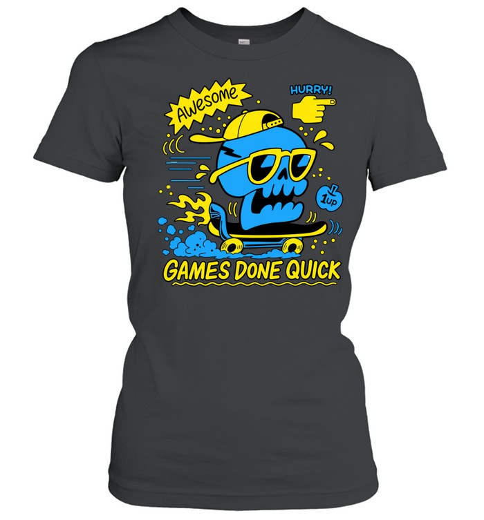 Games Done Quick GDQ Awesome Skater Skull Women T-Shirt