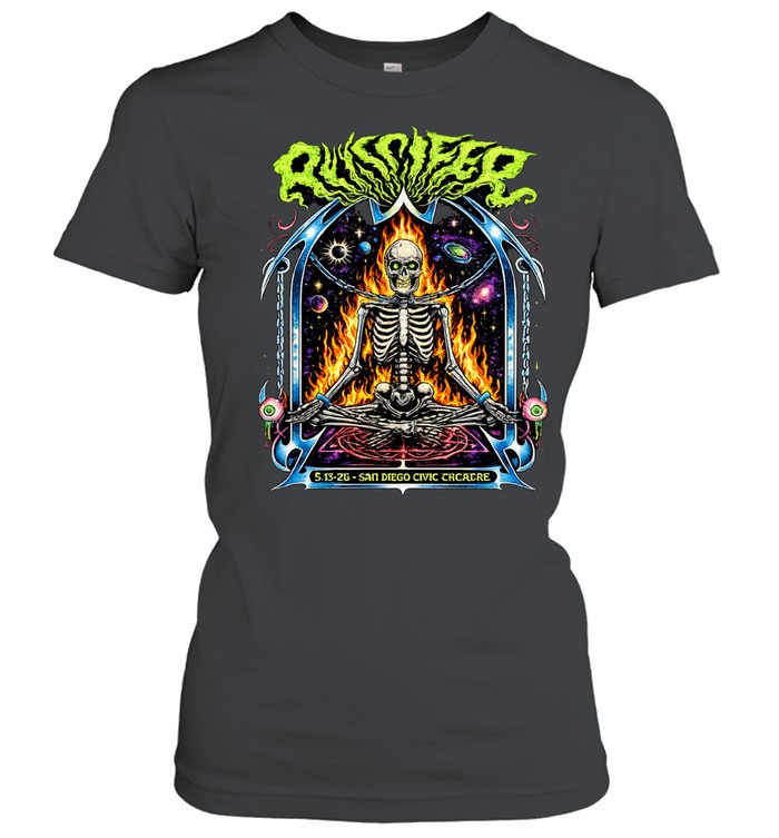 At San Diego Civic Theatre On May 13 2026 Flaming Skeleton Women T-Shirt