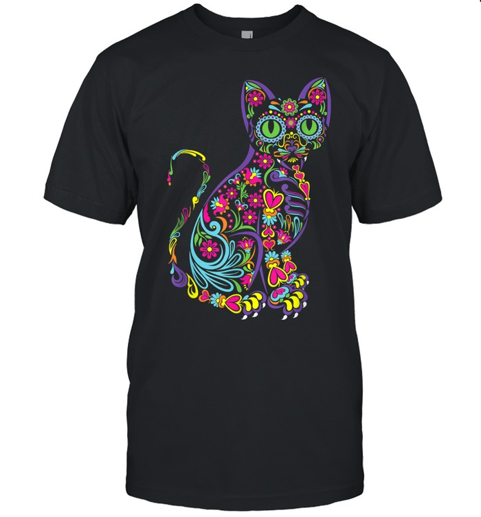 Cat Sugar Skull Dia De Los Muertos Cute Mexican Unisex T-Shirt