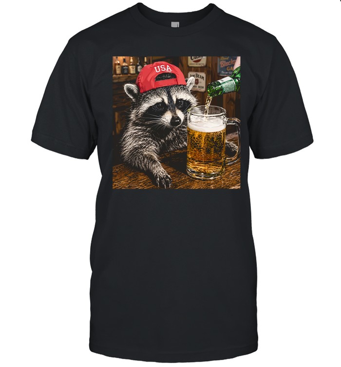 Raccoon Drinking Beer Patriotic Usa Unisex T-Shirt