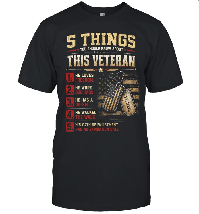 5 Things You Should Know About This Veteran 1 He Loves Freedom 2 He Wore Dog Tags 3 He Has A DD-214 4 He Walked The Walk 5 His Oath Of Enlistment Has No Expiration Date Unisex T-Shirt
