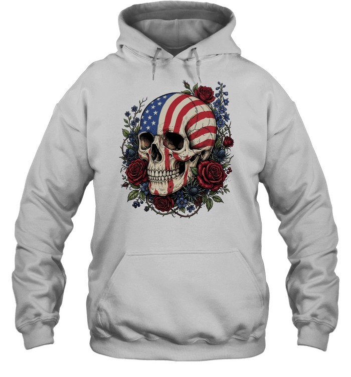 American Flag Skull Floral Patriot Hoodie