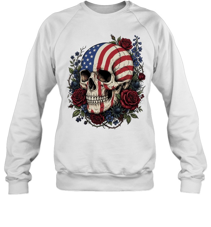 American Flag Skull Floral Patriot Sweatshirt
