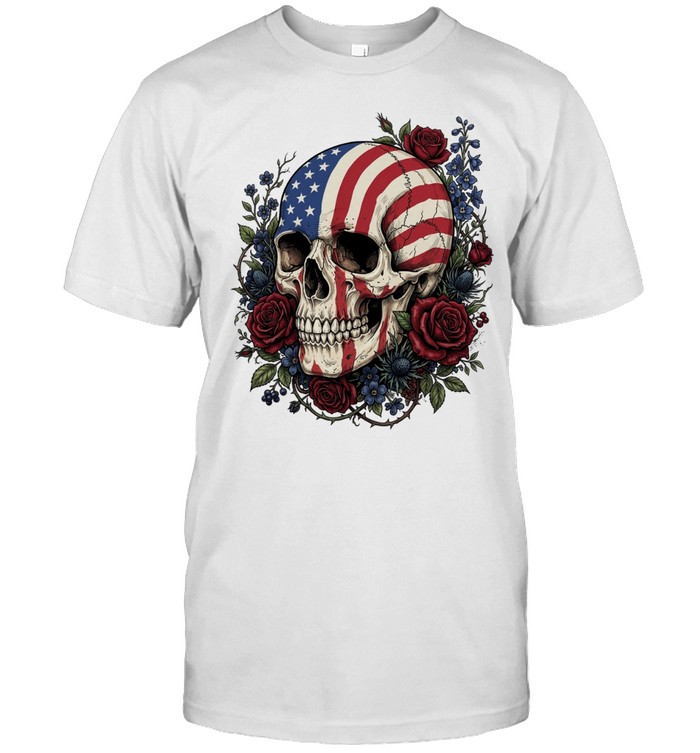 American Flag Skull Floral Patriot Unisex T-Shirt