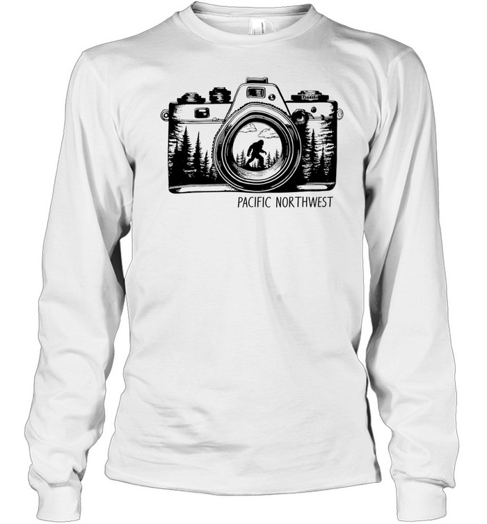 Bigfoot Pacific Northwest camera lens nature forest wilderness adventure Long Sleeve Tee