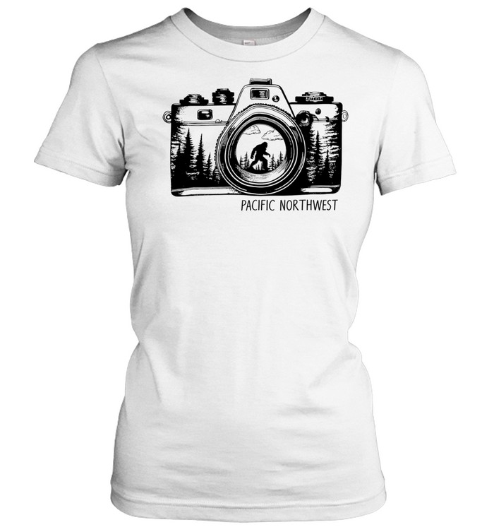 Bigfoot Pacific Northwest camera lens nature forest wilderness adventure Women T-Shirt