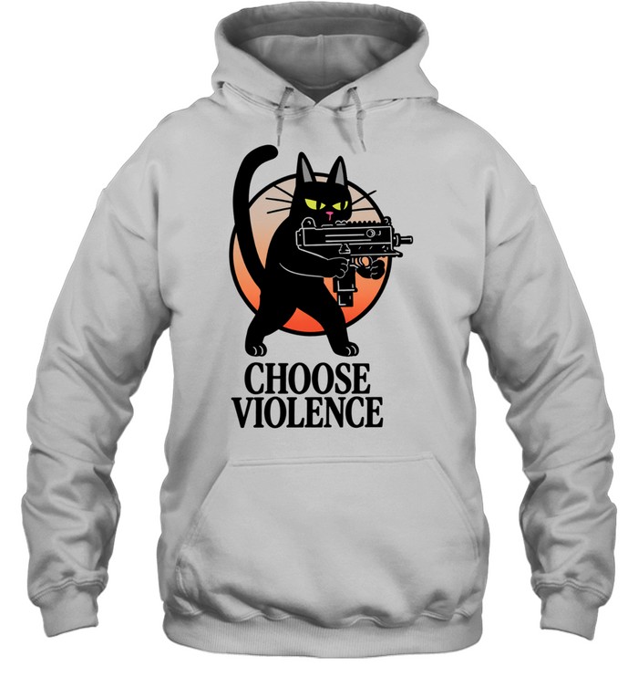 Black Cat And Gun Choose Violence Cartoon Hoodie