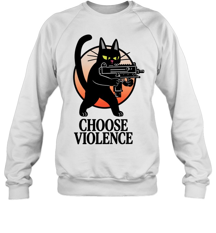 Black Cat And Gun Choose Violence Cartoon Sweatshirt