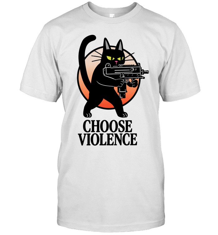 Black Cat And Gun Choose Violence Cartoon Unisex T-Shirt