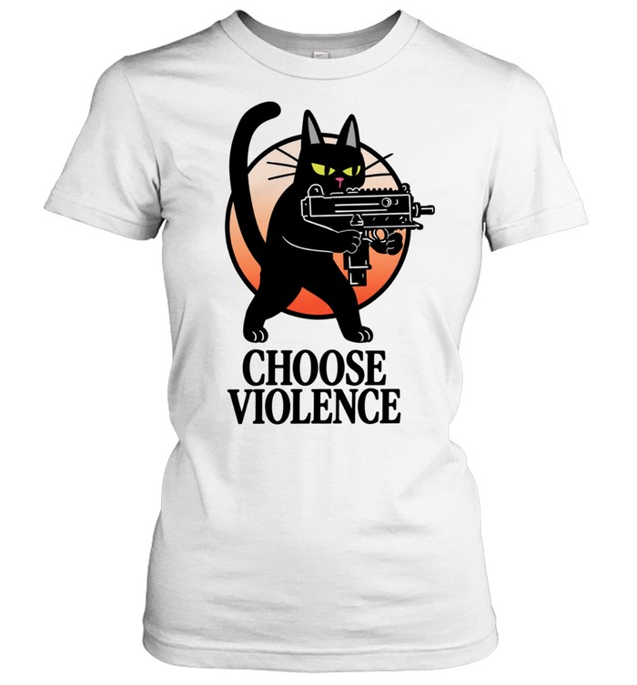 Black Cat And Gun Choose Violence Cartoon Women T-Shirt