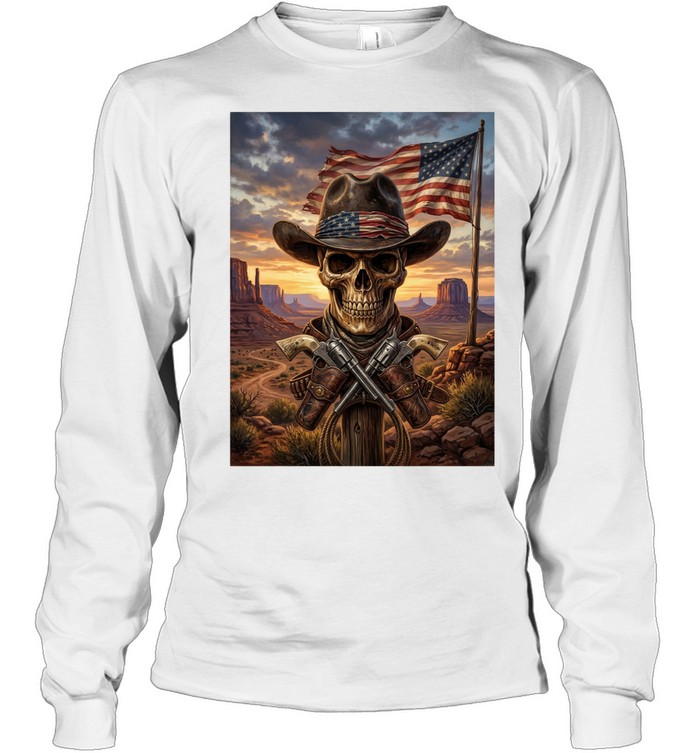 Cowboy Skull Western American Patriot Long Sleeve Tee
