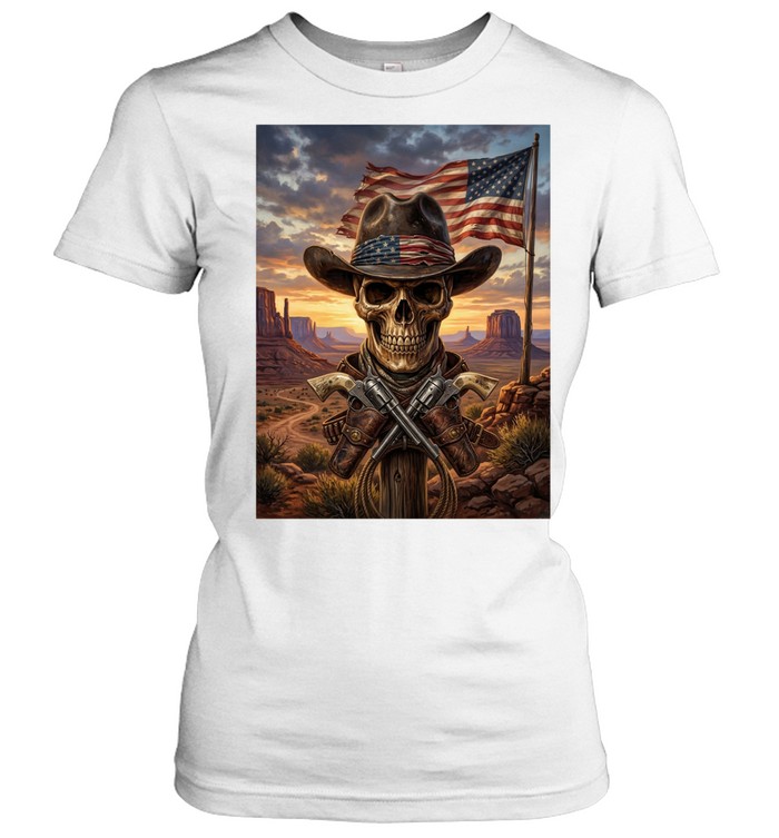 Cowboy Skull Western American Patriot Women T-Shirt