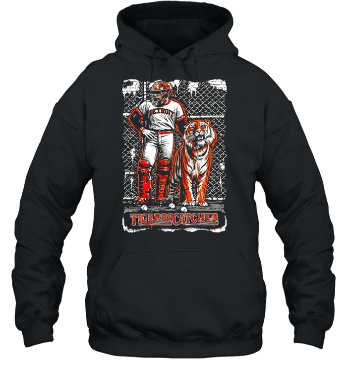 Detroit Tigers Catcher with Tiger Baseball Hoodie