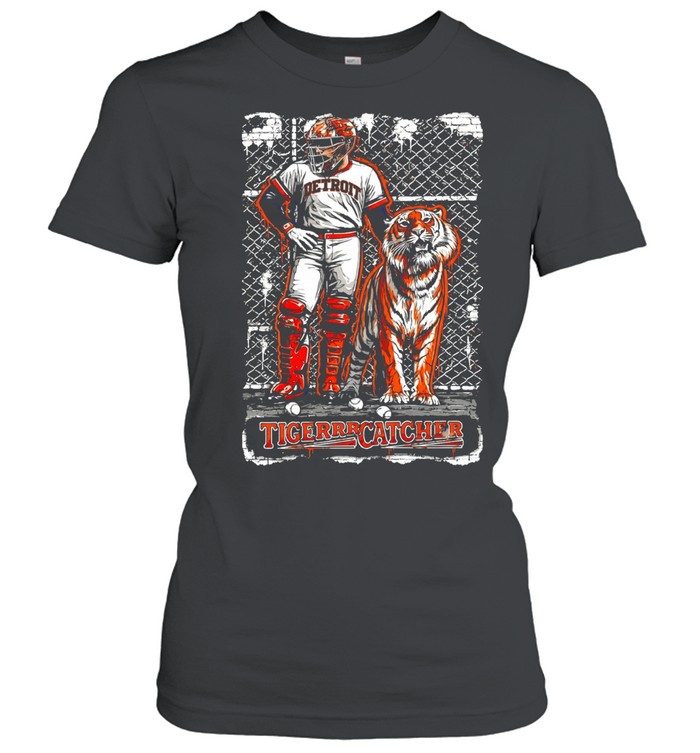 Detroit Tigers Catcher with Tiger Baseball Women T-Shirt