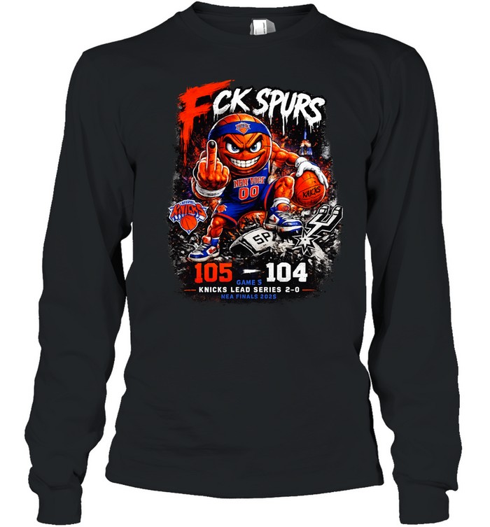 Fck Spurs New York Knicks Basket Ball Cartoon Mascot Win Game 2 Finals 2026 Long Sleeve Tee
