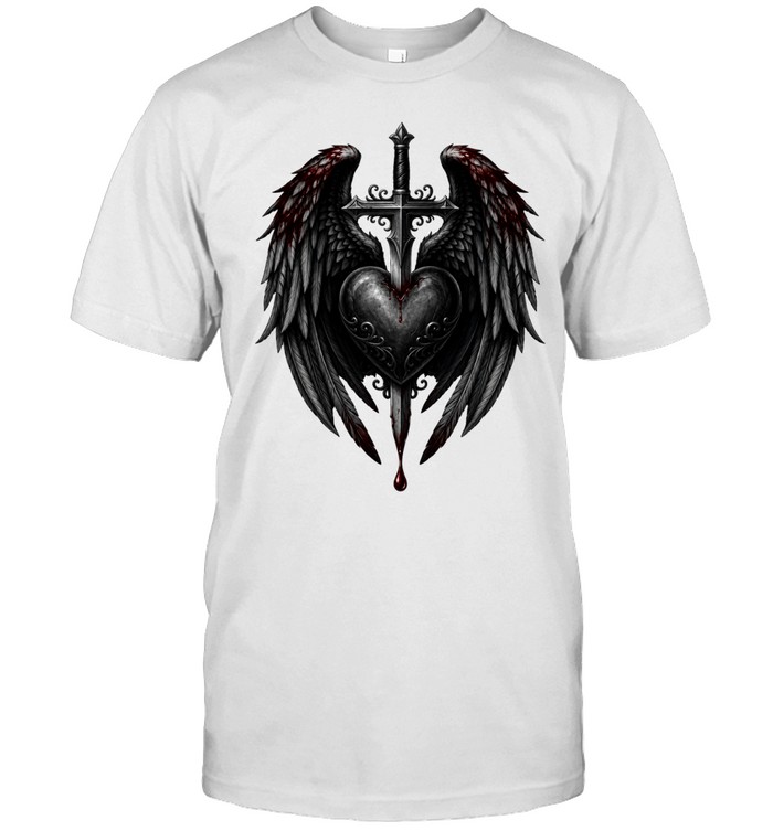 Gothic Heart Cross With Angel Wings Unisex T-Shirt