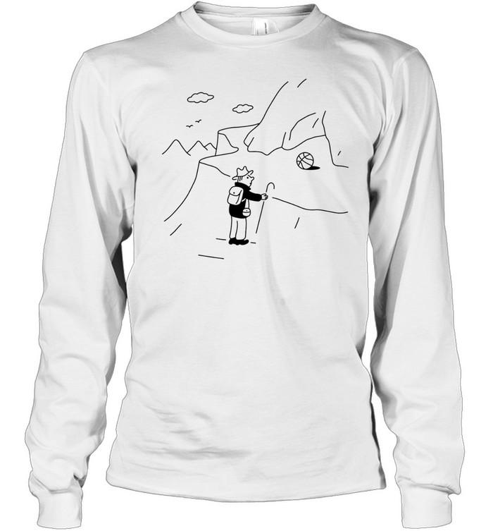 Hiker finding a basketball in the mountains Long Sleeve Tee