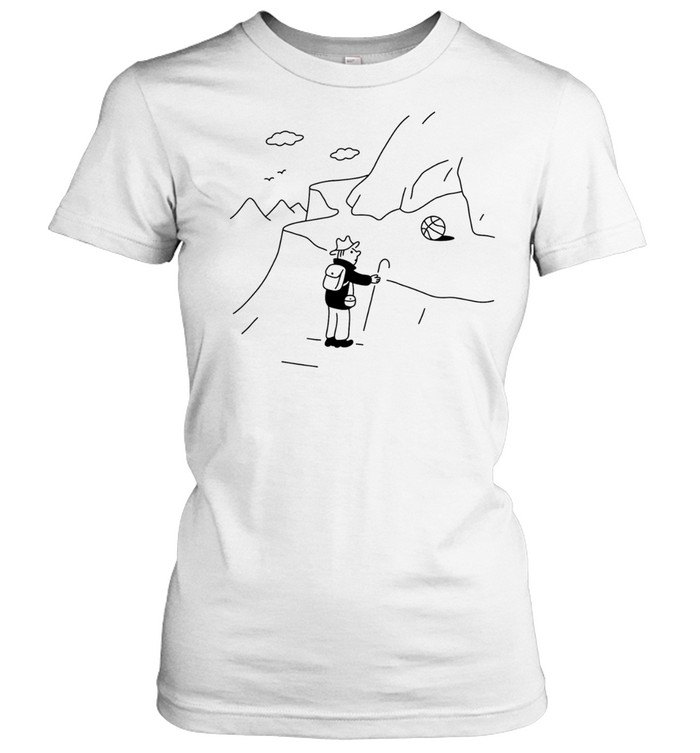 Hiker finding a basketball in the mountains Women T-Shirt