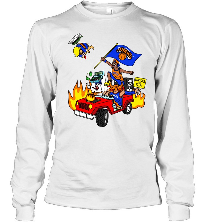 In Six Car Driving Fire Helicopter Cartoon Long Sleeve Tee