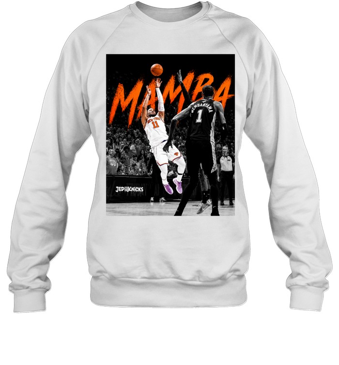 Jalen Brunson 11 Shooting Over San Antonio Spurs Victor Wembanyama 1 Mamba Orange Finals 2026 Sweatshirt