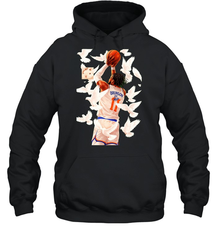Jalen Brunson 11 White Doves Flying Background Graphic Painting Hoodie