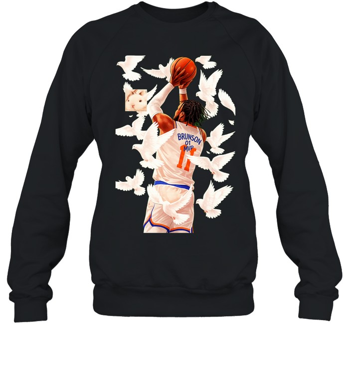 Jalen Brunson 11 White Doves Flying Background Graphic Painting Sweatshirt