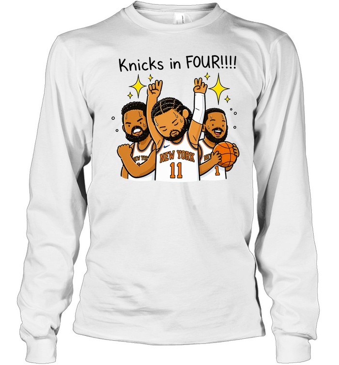 Jalen Brunson Knicks in Four Cartoon Basketball Finals 2026 Long Sleeve Tee