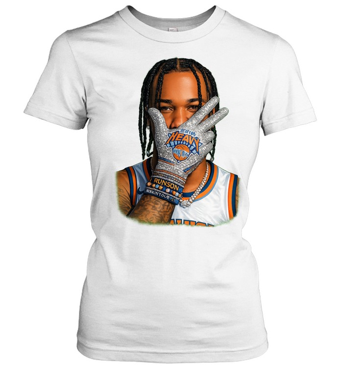 Jalen Brunson New York Knicks New York Heavy Highlark Three Point Celebration Finals 2026 Two Sided Women T-Shirt