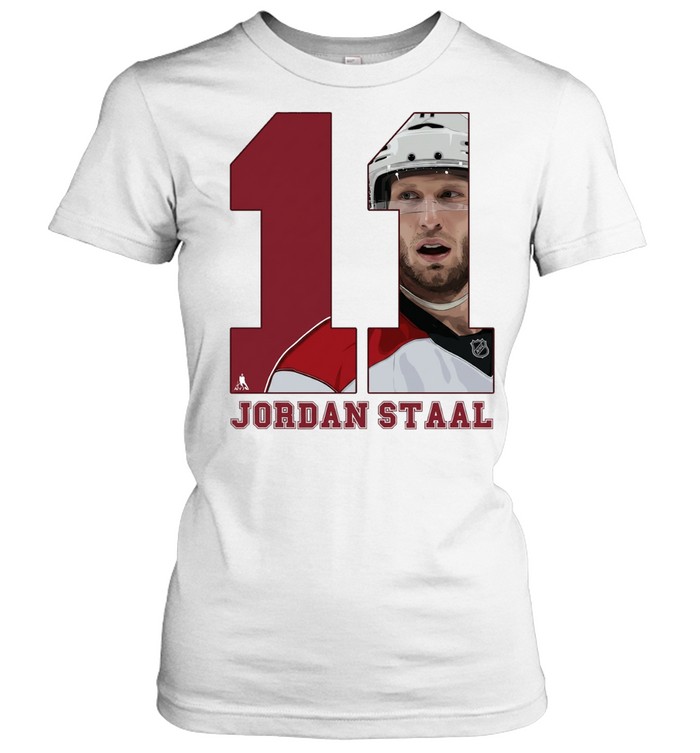 Jordan Staal 11 Carolina Hurricanes helmet close-up number portrait Women T-Shirt