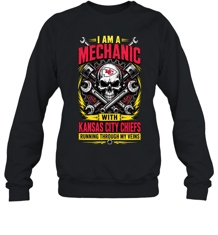 Kansas City Chiefs I Am A Mechanic Running Through My Veins Skeleton Sweatshirt