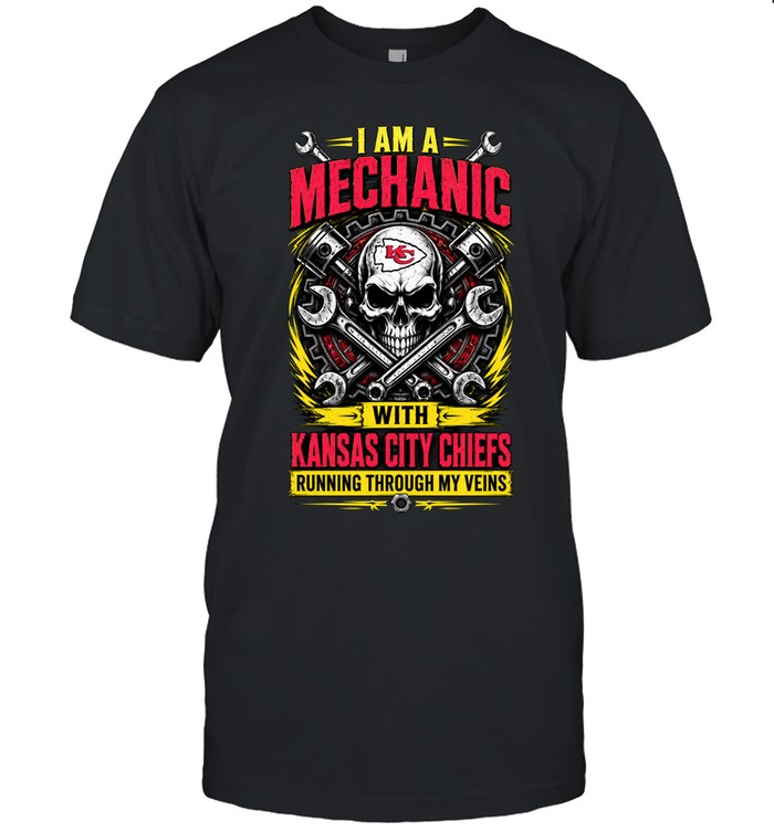 Kansas City Chiefs I Am A Mechanic Running Through My Veins Skeleton Unisex T-Shirt