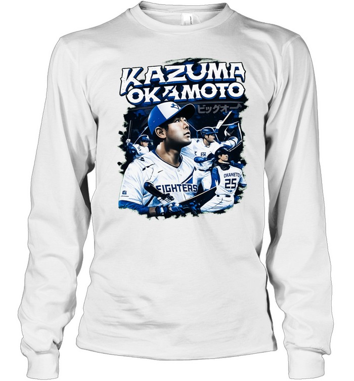 Kazuma Okamoto Fighters Japanese baseball player action collage jersey Long Sleeve Tee