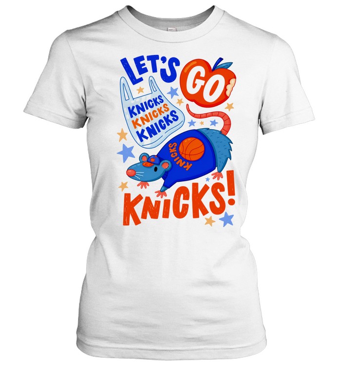 Lets Go New York Knicks Cute Possum Rat Graphic Art Steph Stilwell Women T-Shirt