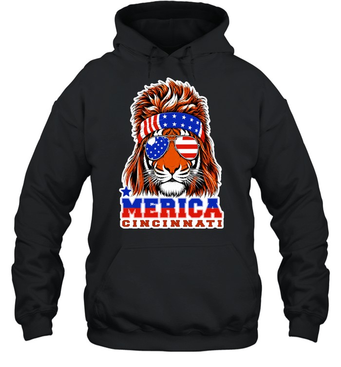 Merica Cincinnati Lion American Flag Sunglasses Patriotic Hoodie