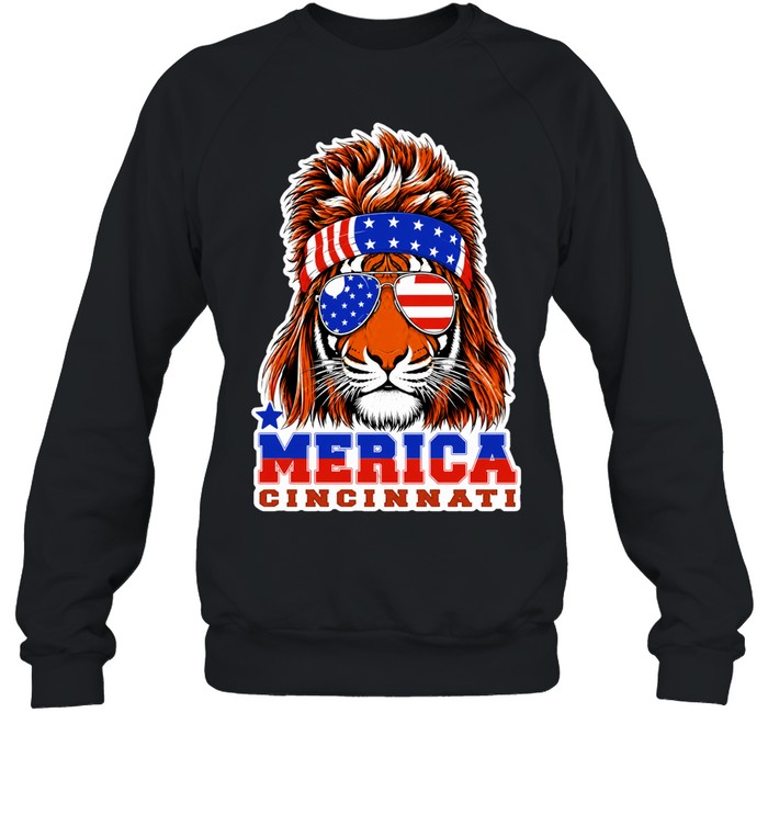 Merica Cincinnati Lion American Flag Sunglasses Patriotic Sweatshirt
