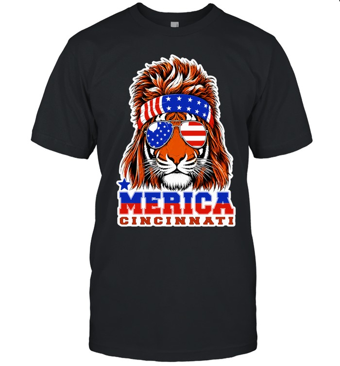 Merica Cincinnati Lion American Flag Sunglasses Patriotic Unisex T-Shirt