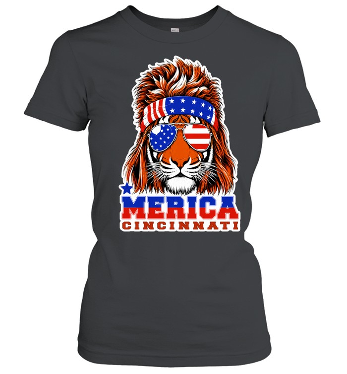 Merica Cincinnati Lion American Flag Sunglasses Patriotic Women T-Shirt