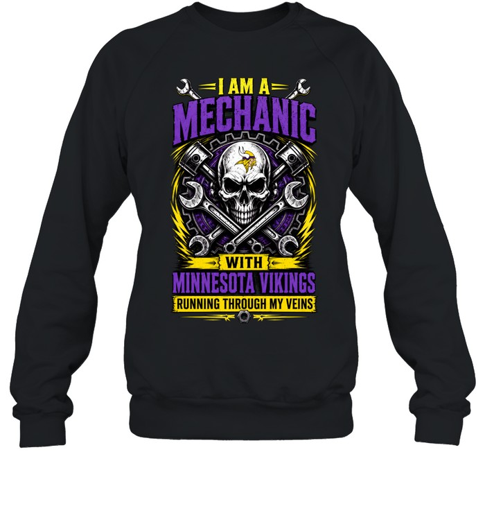 Minnesota Vikings I Am A Mechanic Running Through My Veins Skeleton Sweatshirt