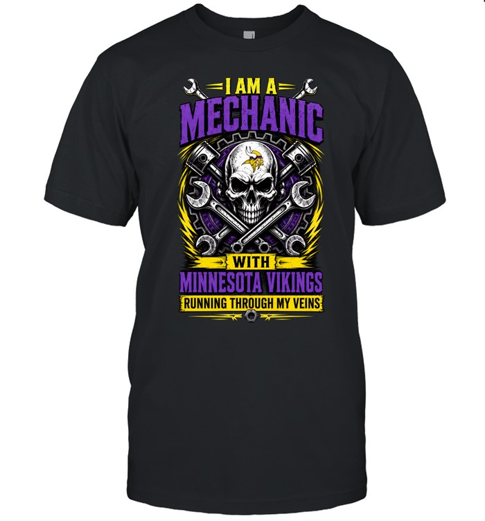 Minnesota Vikings I Am A Mechanic Running Through My Veins Skeleton Unisex T-Shirt