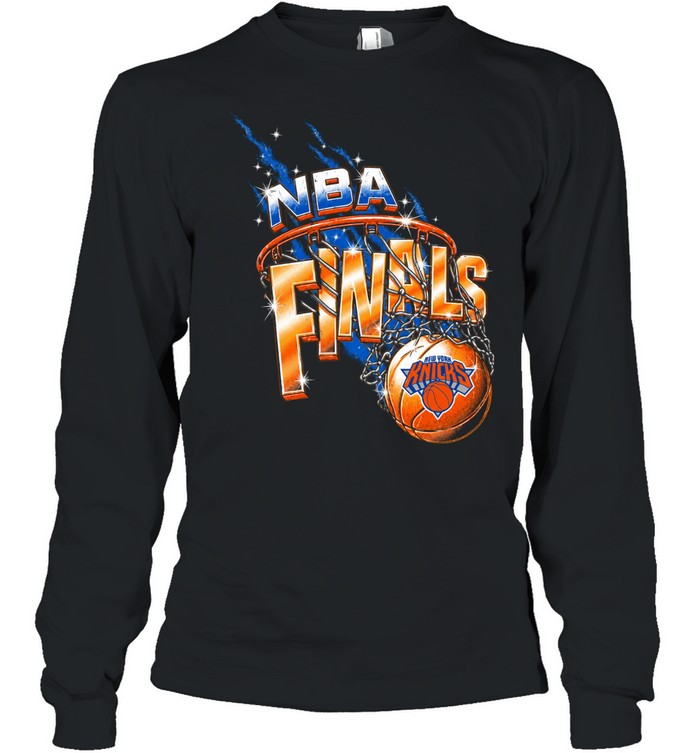 New York Knicks Basketball Net Rim Retro Sparkle Graphic Finals 2026 Long Sleeve Tee
