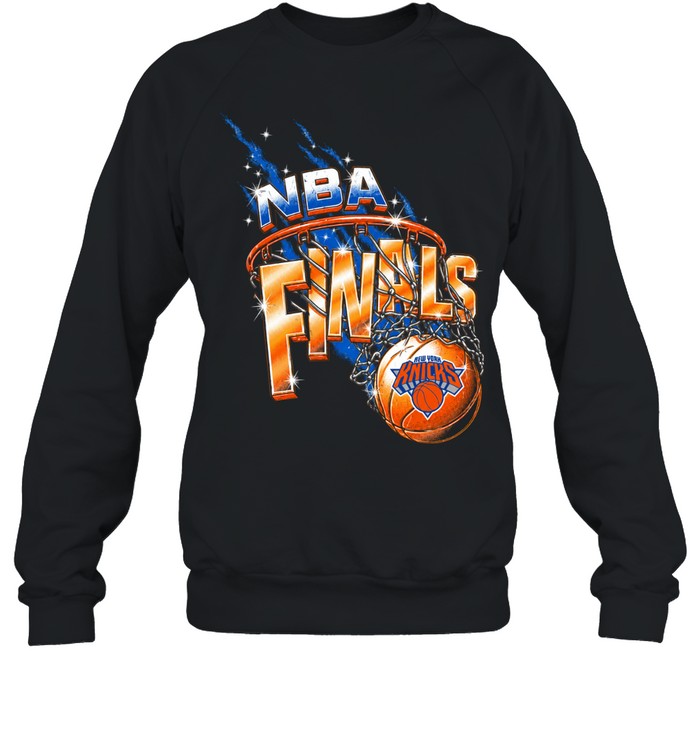 New York Knicks Basketball Net Rim Retro Sparkle Graphic Finals 2026 Sweatshirt