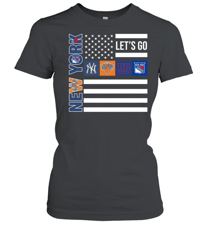 New York Sport Teams Yankees Knicks Giants Rangers American Flag Women T-Shirt