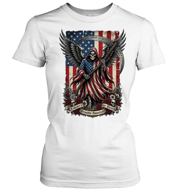 Patriotic Grim Reaper Liberty Or Death Women T-Shirt