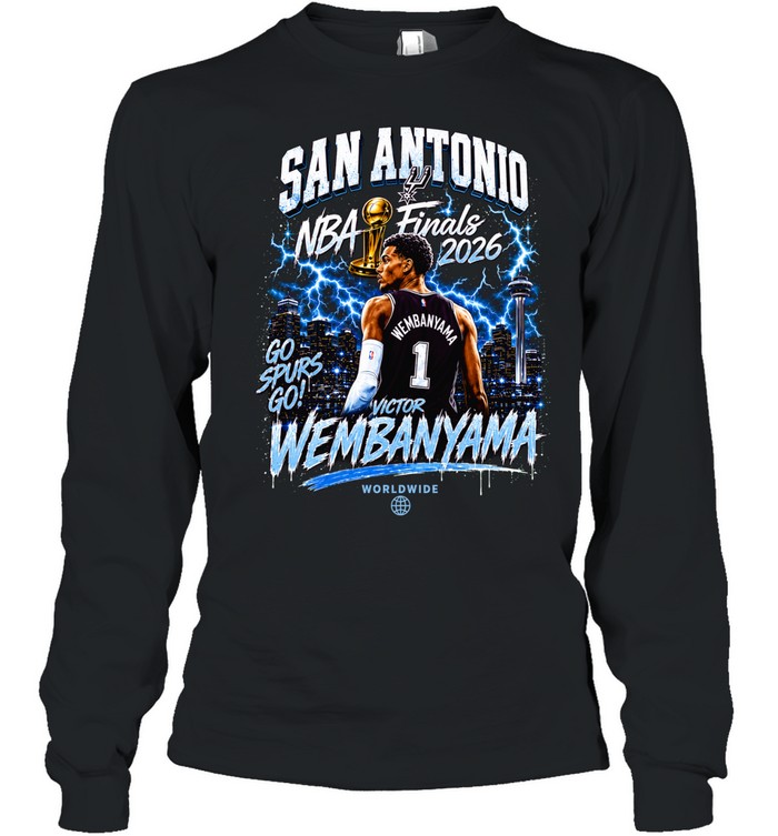 San Antonio Spurs Victor Wembanyama Vintage Lightning Graphic Basketball Finals 2026 Long Sleeve Tee