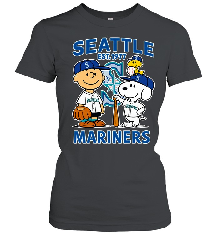 Seattle Mariners Est 1977 Charlie Brown and Snoopy Women T-Shirt