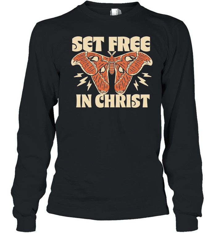 Set Free in Christ Moth Lightning Bolt Long Sleeve Tee