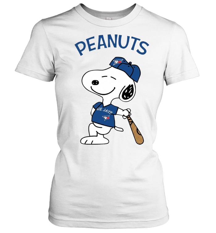 Toronto Blue Jays x Peanuts Snoopy logo cartoon pose Women T-Shirt